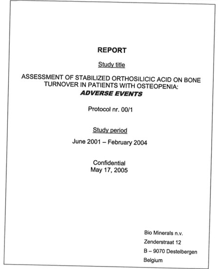 Assessment of stabilized orthosilicic acid on bone turnover in patients with osteopenia Adverse Events 2005