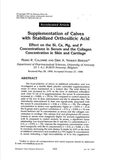 Calomme & Vanden Berghe_Supplementation of Calves with Stabilized Orthosilicic Acid