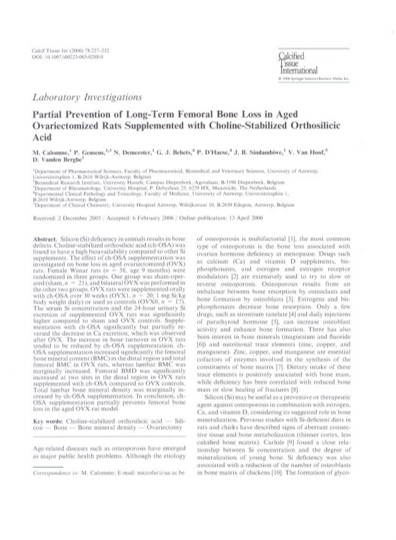 Calomme et al_Partial Prevention of Long-Term Femoral Bone Loss in Aged Ovariectomized Rats Supplemented with Choline-Stabilized Orthosilicic Acid