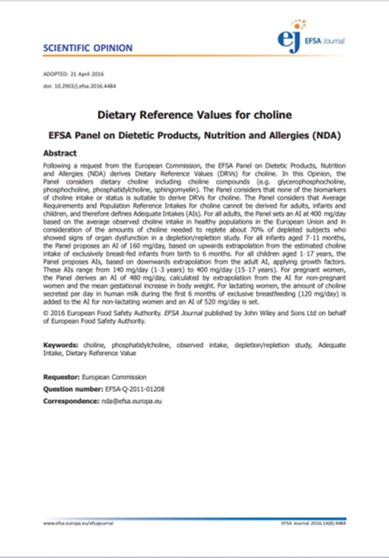 EFSA Journal - 2016 - - Dietary Reference Values for choline
