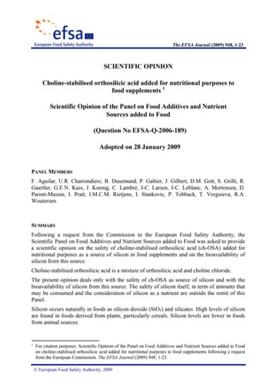 EFSA Scientific opinion_Choline-stabilised orthosilicic acid added for nutritional purposes to food supplements