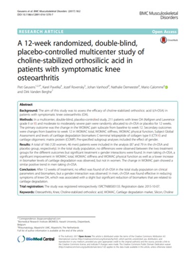 Geusens P et al_A 12-week randomized, double-blind, placebo-controlled multicenter study of choline-stabilized orthosilicic acid in patients with symptomatic knee osteoarthritis