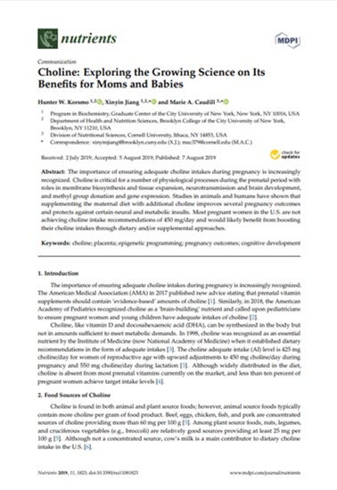 Hunter W Korsmo & Co_Nutrients_Choline Exploring the Growing Science on Its_11 01823